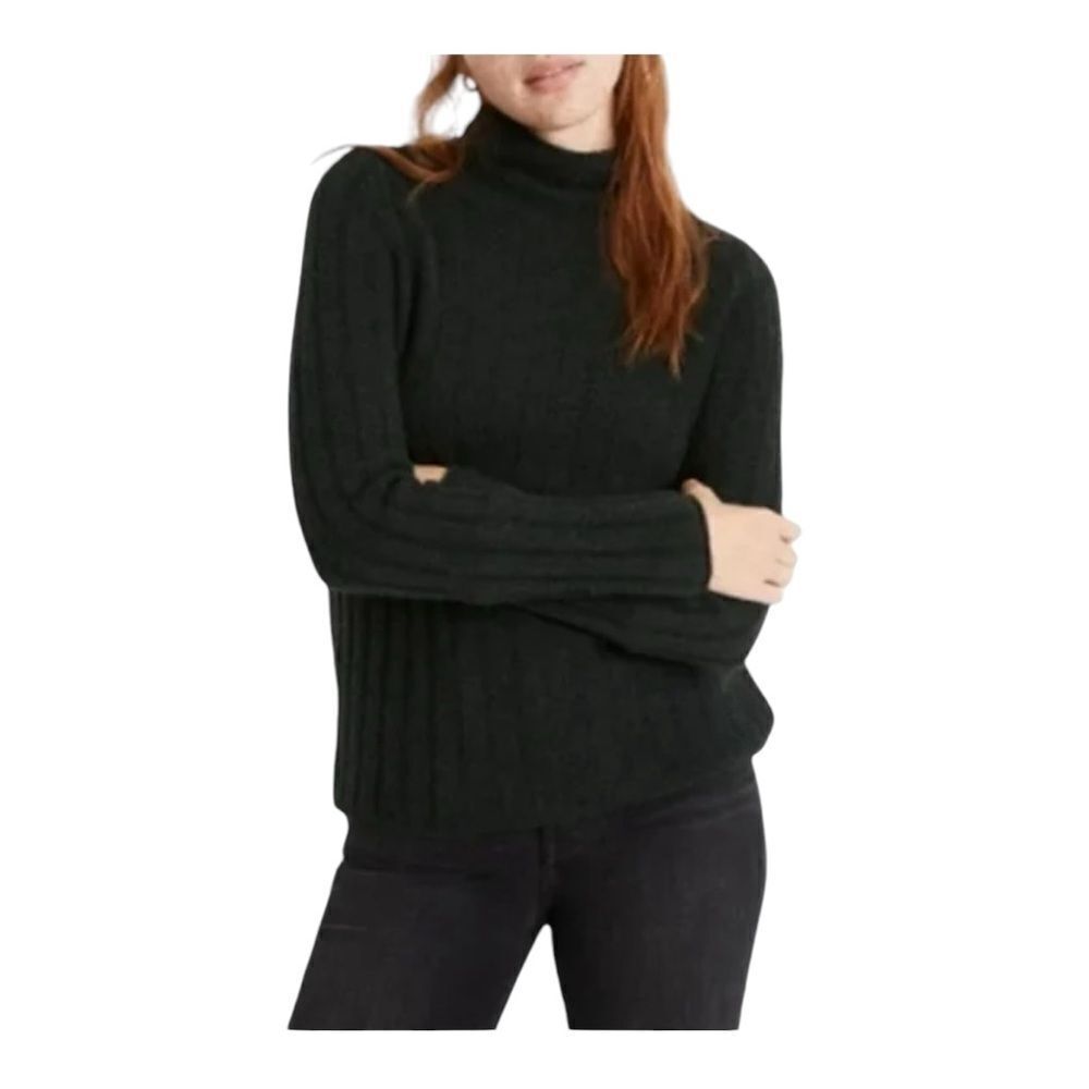 Madewell Ever Crest Wide Rib Knit‎ Evergreen Wool Alpaca Blend Roll Neck Sweater